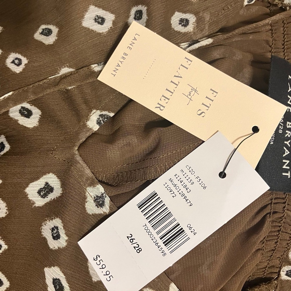 Lane Bryant Swing Flutter-Sleeve Popover Blouse Brown Sz 26-28 *NWT* - Picture 7 of 9